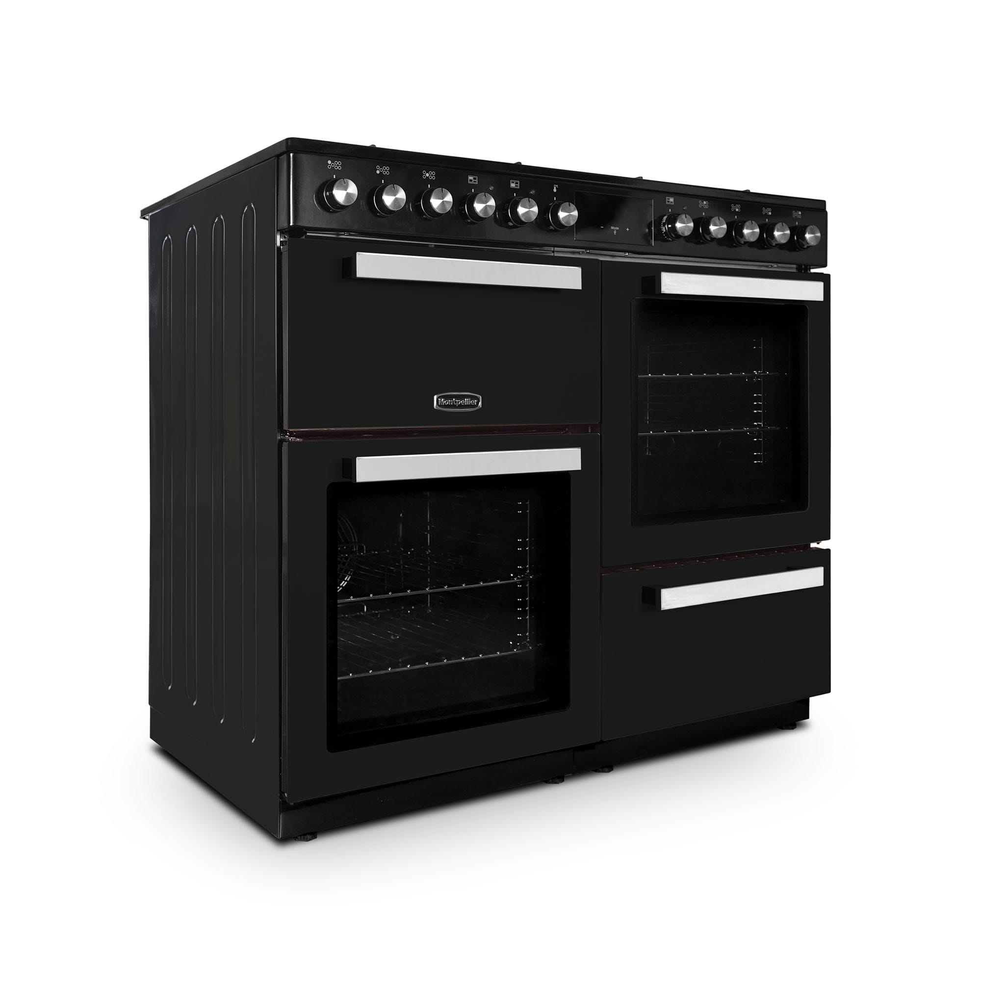Montpellier MDFRC100K Dual Fuel Range Cooker in Black 1 Montpellier MDFRC100K Dual Fuel Range Cooker in Black